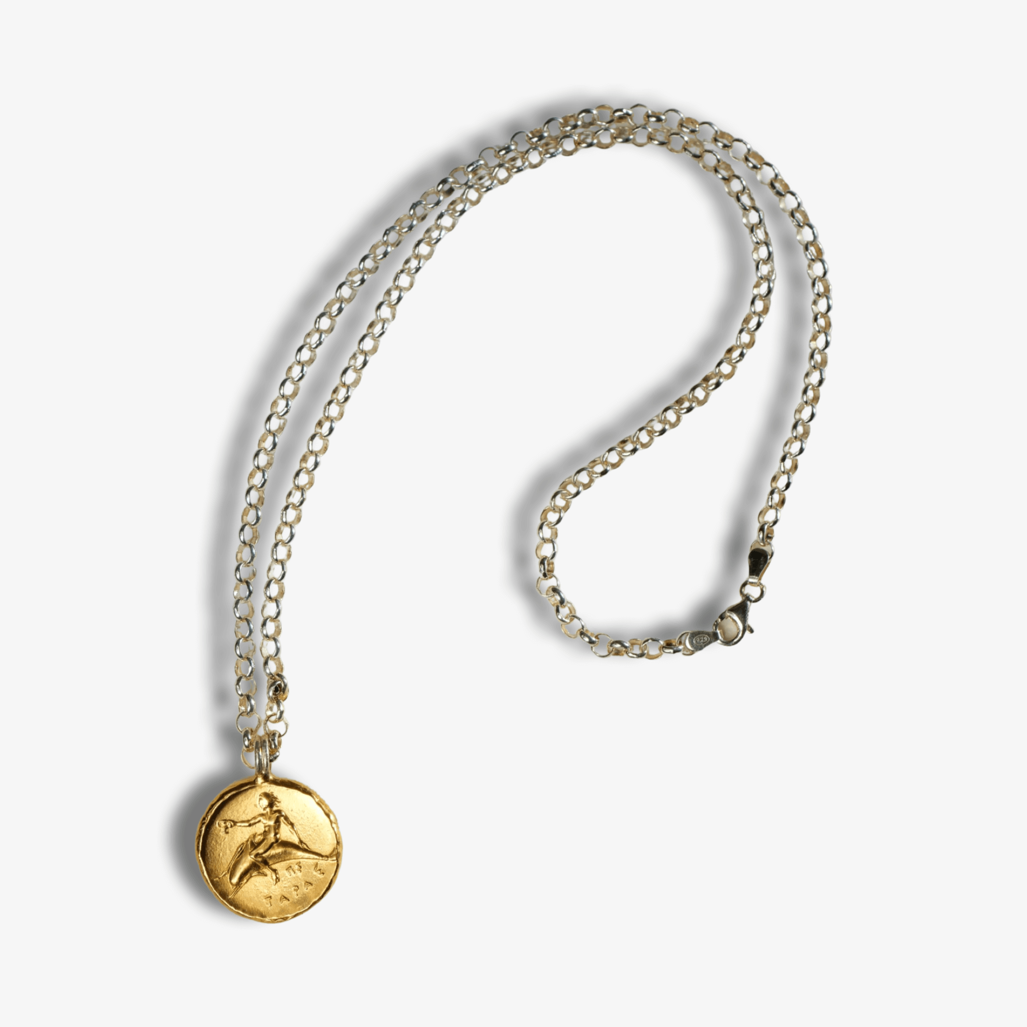 massive Kette aus sterling Silber mit dicken Gliedern und Münze mit teilvergoldung, Münzkette aus 925er Sterling silber mit Delfinanhänger von True Nuggets