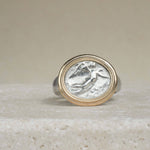 Victoria Siegelring, die Göttin des Sieges, massives Sterling Silber mit 585er Gelbgold Rand - True Nuggets