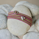 Armband Herz mit gestreiften Band Pink Oliv aus 925er Silber - True Nuggets of Love