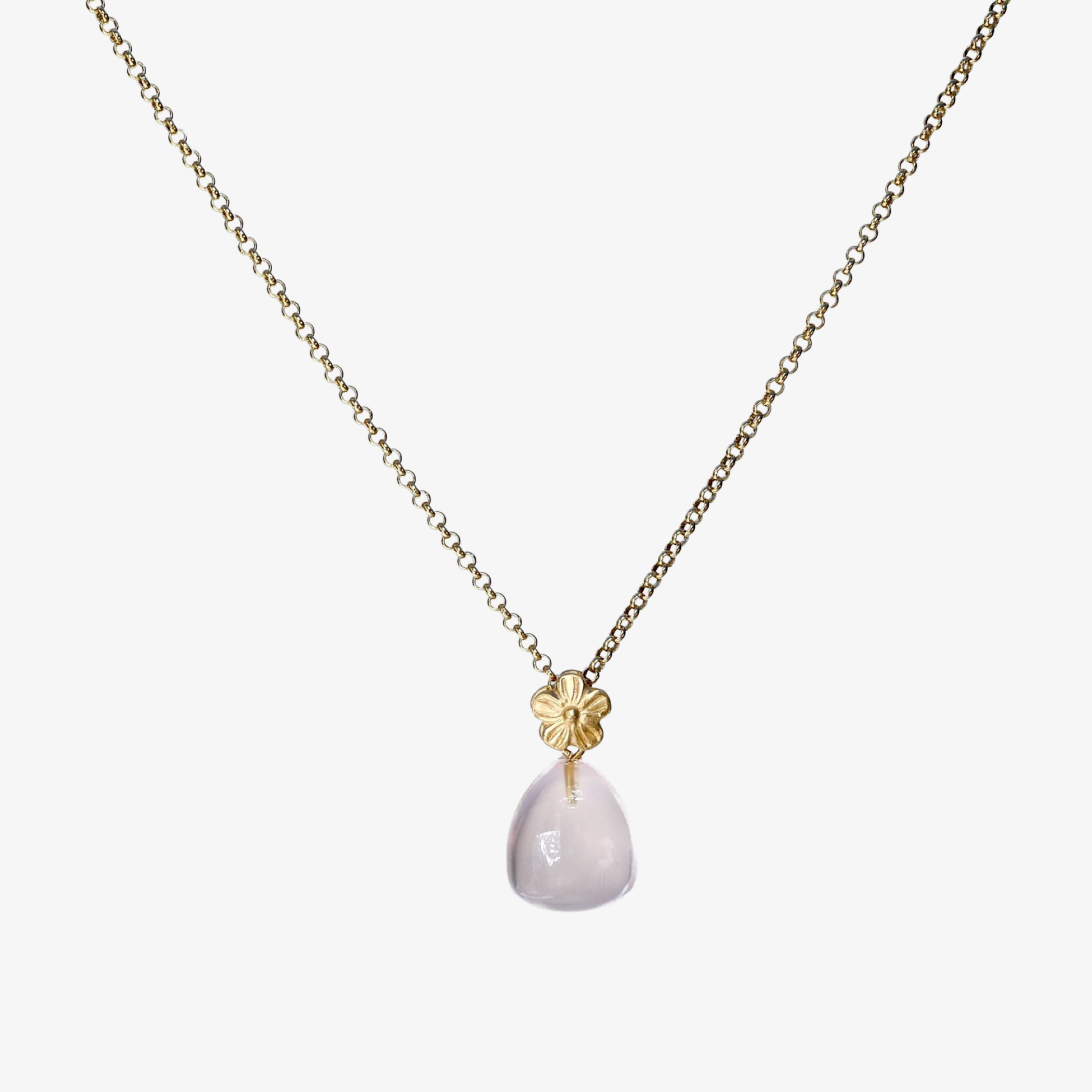 Kette Flora mit Rosenquarz aus 18K gold vermeil, besonders geschliffener Rosenquarz Tropfen - True Nuggets of Love