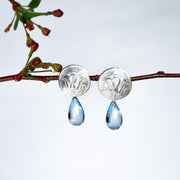 Vario Ohrringe rose von Rhodos aus 925er Silber, mit Blautopas Einhängern - True Nuggets of Love