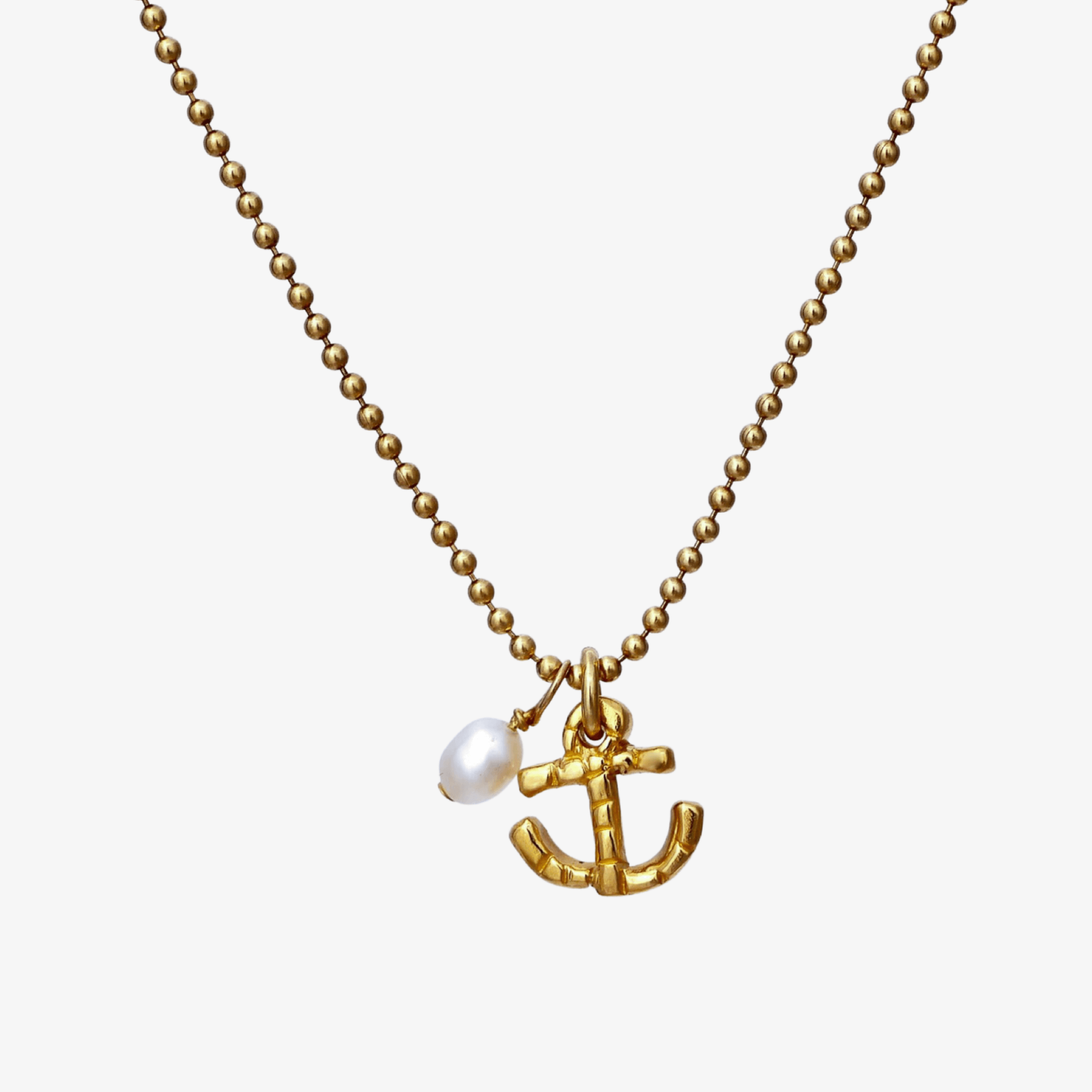 Kette Anker 925er Silber vergoldet mit kleiner weißer Perle - True Nuggets of Love